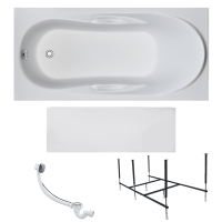 Акриловая ванна 1MarKa Medea Премиум 150x70 см, пристенная, белая, с каркасом, с экраном, со сливом-переливом