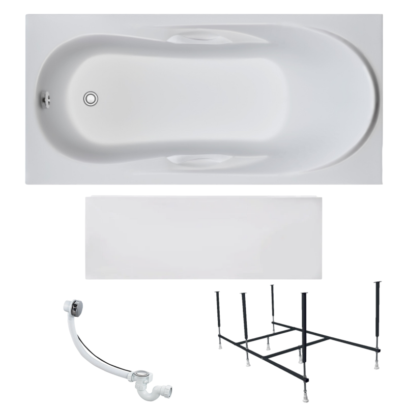 Акриловая ванна 1MarKa Medea Премиум 150x70 см, пристенная, белая, с каркасом, с экраном, со сливом-переливом