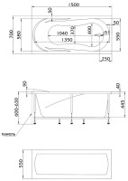 Акриловая ванна 1MarKa Medea Премиум 150x70 см, пристенная, белая, с каркасом, с экраном, со сливом-переливом