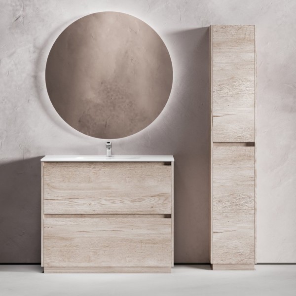 Мебель для ванной комнаты Sancos Libra Floor 100 дуб галифакс натуральный, белая раковина CN7003