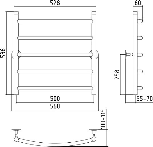 Полотенцесушитель водяной Стилье Универсал-50 00650-6050 55x55 см, глянцевый хром, лесенка