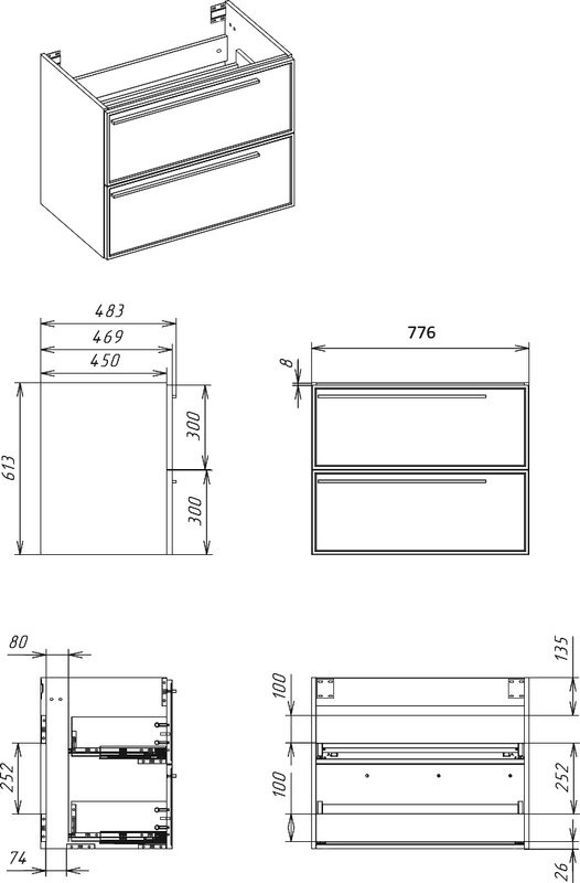 Тумба с раковиной La Fenice Elba Twin 80 подвесная, grigio, раковина Cubo 80