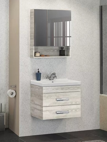 Мебель для ванной комнаты Comforty Никосия 60П подвесная, белый дуб, с раковиной Fest 60 F01