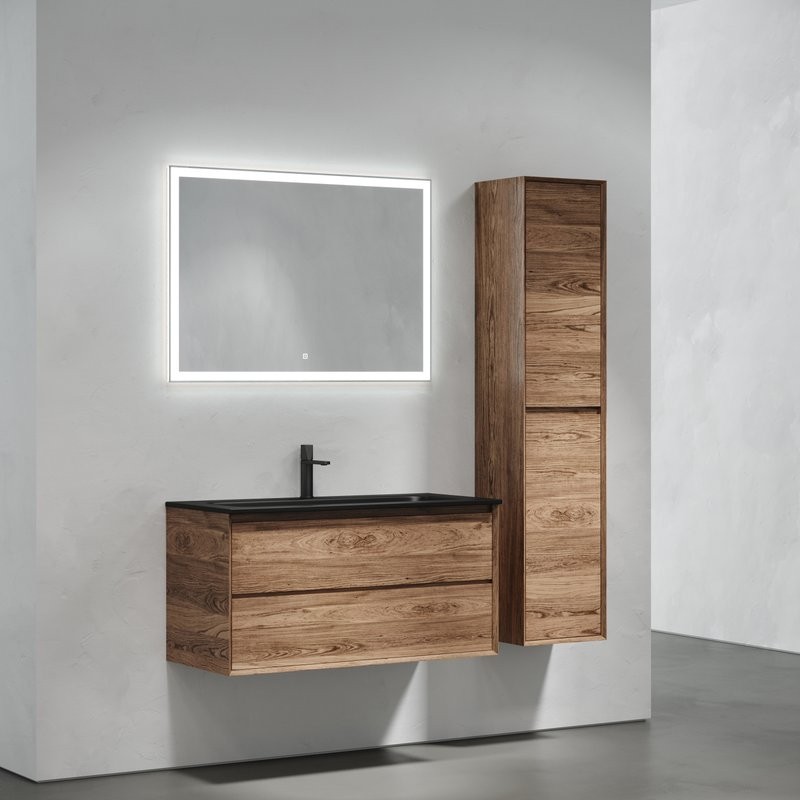 Мебель для ванной комнаты Sancos Marmi 2.0 100 черная раковина, дуб чарльстон