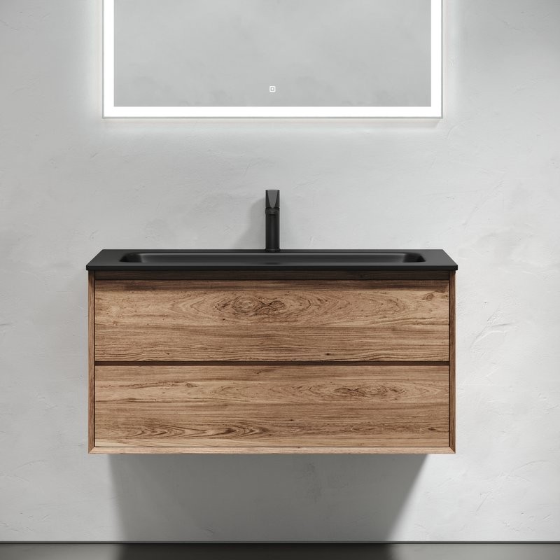 Мебель для ванной комнаты Sancos Marmi 2.0 100 черная раковина, дуб чарльстон