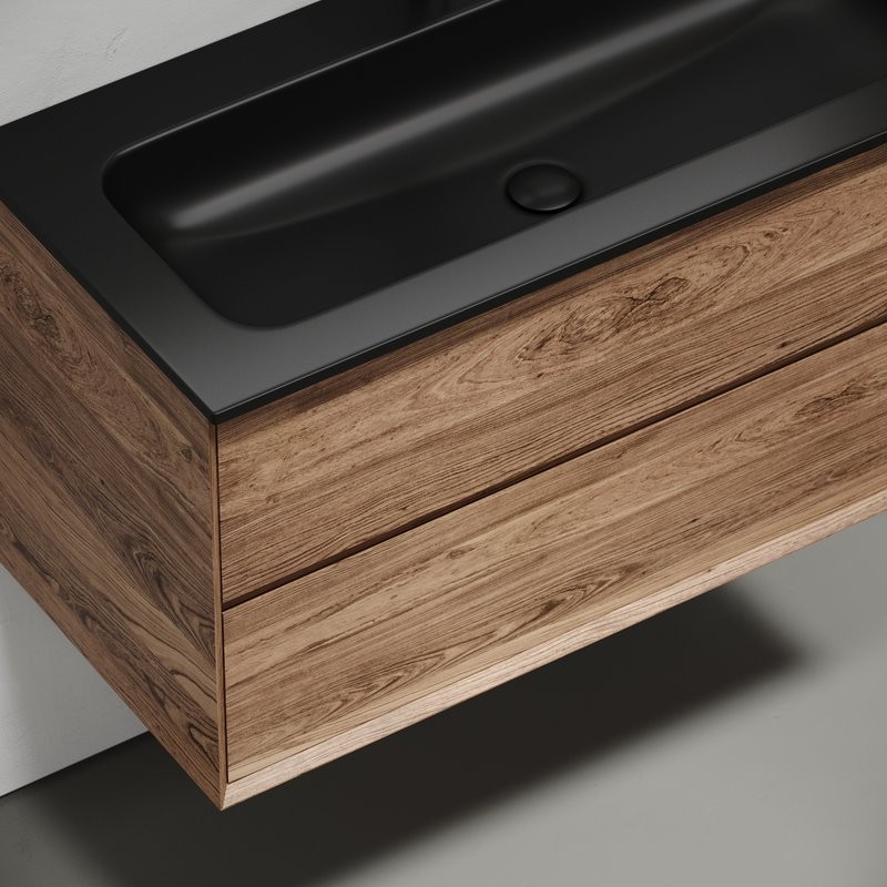 Мебель для ванной комнаты Sancos Marmi 2.0 100 черная раковина, дуб чарльстон
