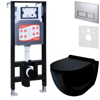 Комплект Унитаз подвесной Esbano Garcia ESUPGARCB черный глянец + Инсталляция Fram + Кнопка ESINPRK12MC