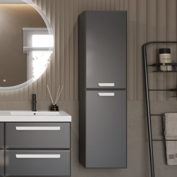 Шкаф пенал для ванной Cezares Eco 40 универсальный ручки сатин, grafito