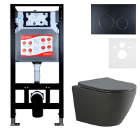 Комплект Унитаз подвесной Esbano Amapola ESUPAMAPGM матовый серый + Инсталляция Fram + Кнопка ESINKRG11MB