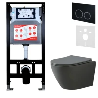 Комплект Унитаз подвесной Esbano Amapola ESUPAMAPGM матовый серый + Инсталляция Fram + Кнопка ESINKRG11MB