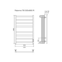 Полотенцесушитель Azario PALERMO 500/800 электрический БЕЛЫЙ R 8 пер.
