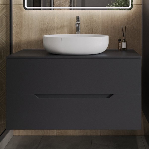 Тумба с раковиной Orange Line 100 подвесная, 2 ящика, матовый графит с раковиной B05-520W