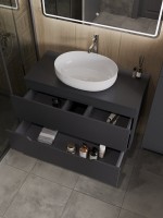 Тумба с раковиной Orange Line 100 подвесная, 2 ящика, матовый графит с раковиной B05-520W