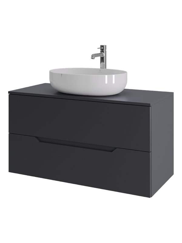 Тумба с раковиной Orange Line 100 подвесная, 2 ящика, матовый графит с раковиной B05-520W