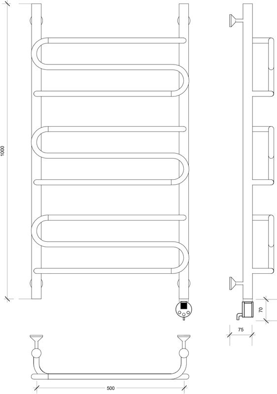 Полотенцесушитель электрический Secado Валенсия 2 100x50 см, подключение справа, матовый черный, лесенка