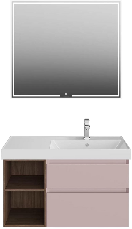 Мебель для ванной комнаты KERAMA MARAZZI Cubo 90, правая подвесная, мальва матовая, структурированный орех