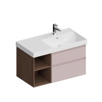 Мебель для ванной комнаты KERAMA MARAZZI Cubo 90, правая подвесная, мальва матовая, структурированный орех