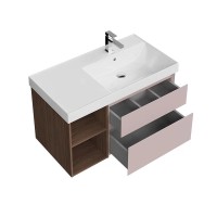 Мебель для ванной комнаты KERAMA MARAZZI Cubo 90, правая подвесная, мальва матовая, структурированный орех