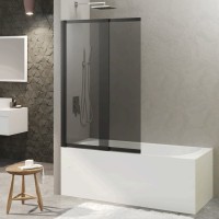 Шторка на ванну Berges River S Slider 065018 98 см, профиль черный матовый, стекло тонированное