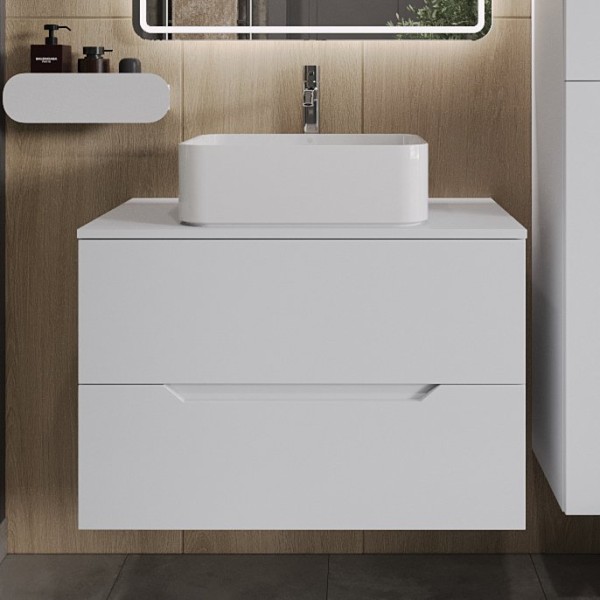 Тумба с раковиной Orange Line 80 подвесная, 2 ящика, матовая белая с раковиной B02-460W