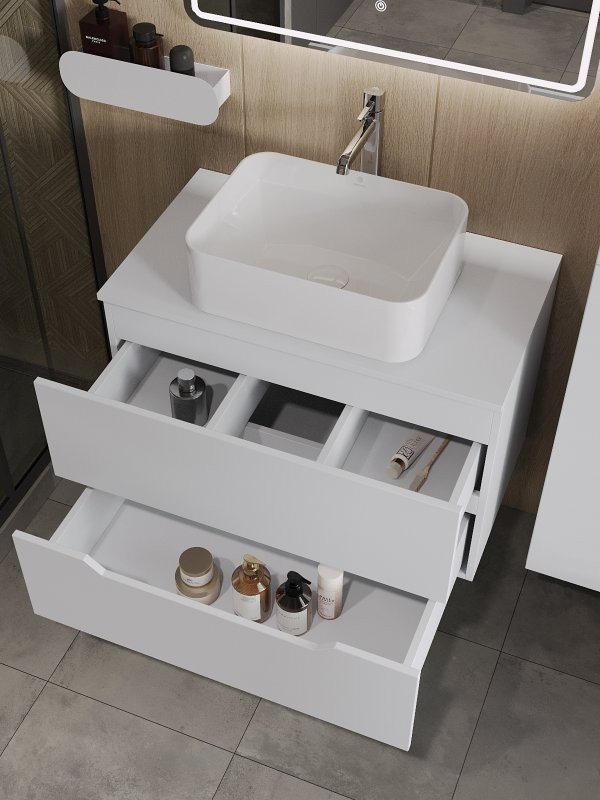 Тумба с раковиной Orange Line 80 подвесная, 2 ящика, матовая белая с раковиной B02-460W