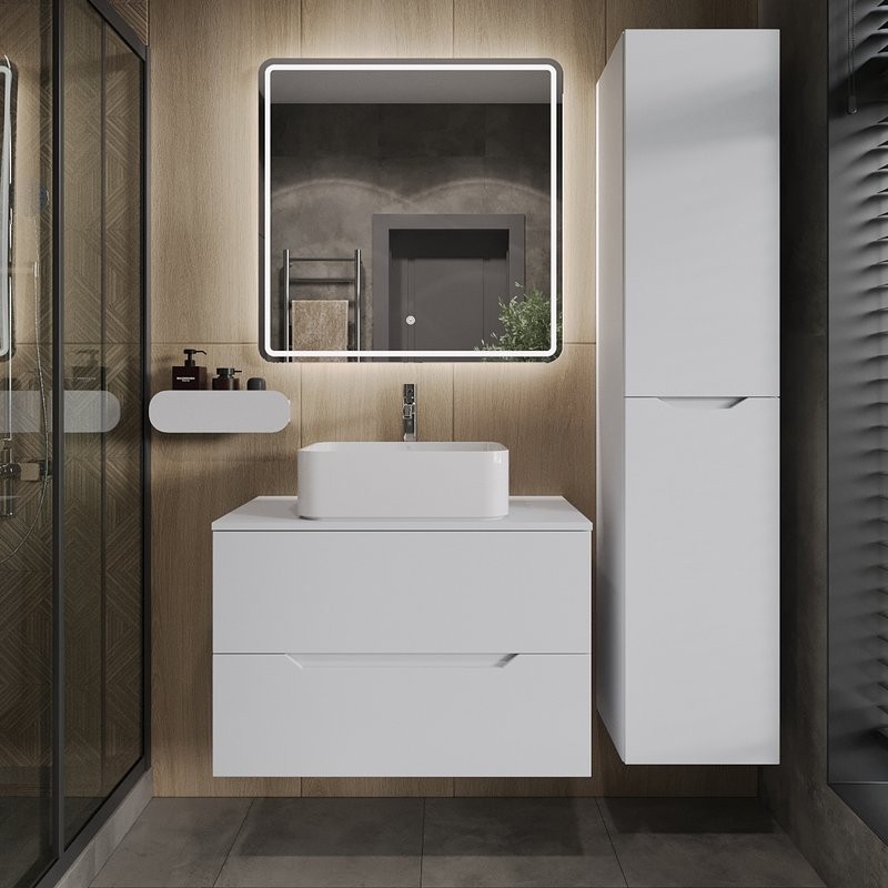 Тумба с раковиной Orange Line 80 подвесная, 2 ящика, матовая белая с раковиной B02-460W