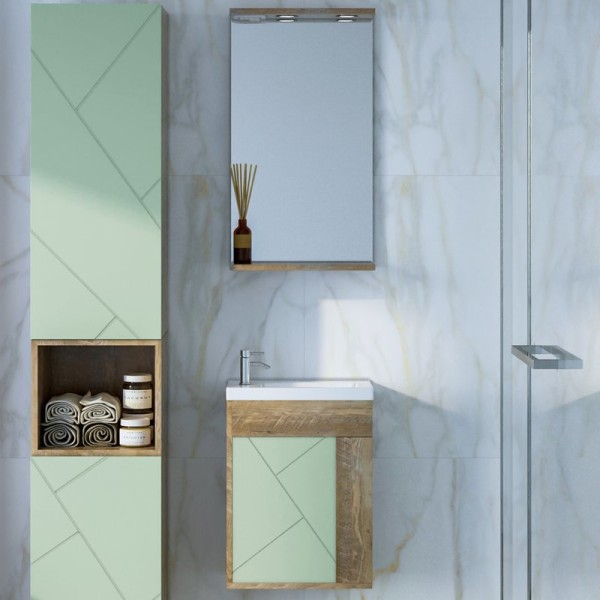 Мебель для ванной комнаты Бриклаер Кристалл 40 фисташка, дуб гранж песочный