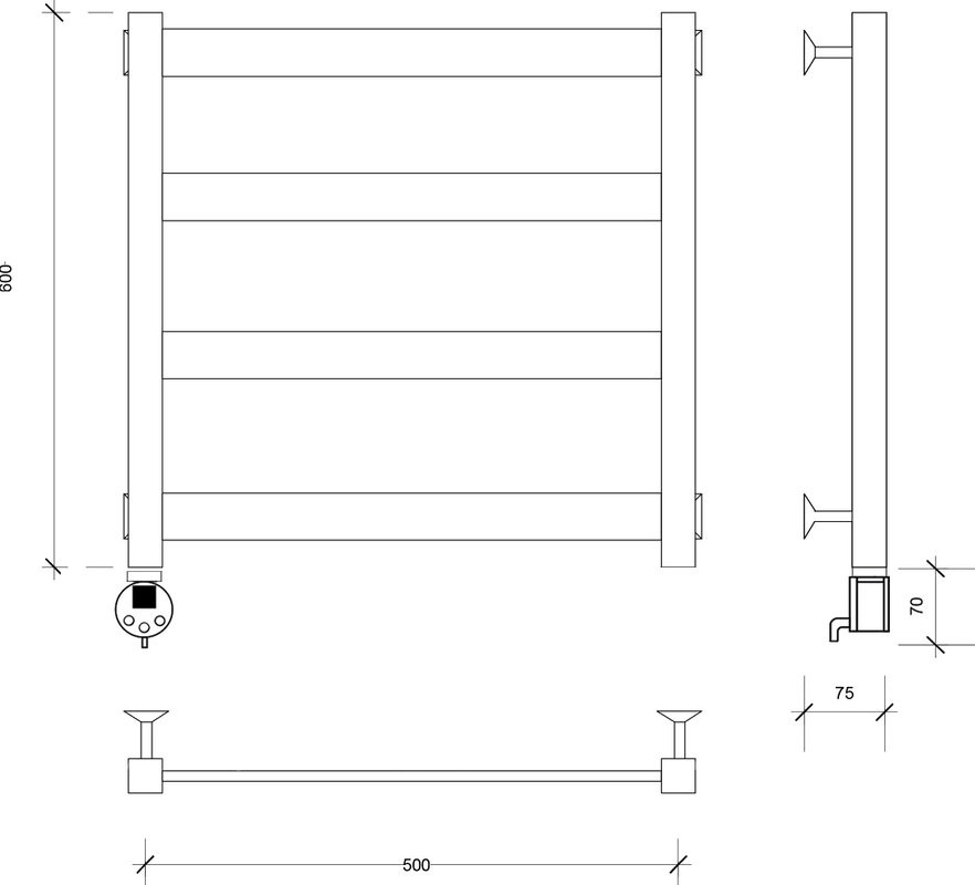 Полотенцесушитель электрический Secado Комано 1 L 65x55 см, подключение слева, хром, лесенка