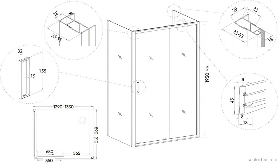 Душевой уголок Veconi Rovigo RV-046B 130x90