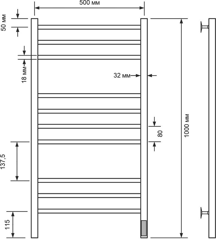 Полотенцесушитель электрический Comfysan Noumi EC-10 100x55 см, подключение справа, слева, матовый белый, лесенка, из стали