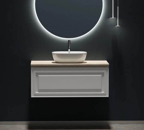 Тумба под раковину со столешницей Sancos Very 100 bianco, столешница бежевая, с отв. под смеситель