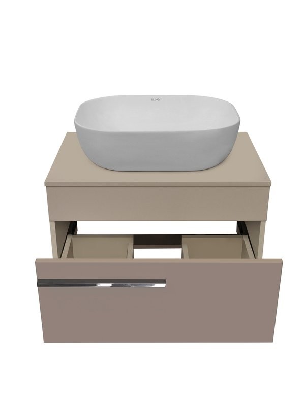 Тумба с раковиной Runo Вудлайн 65 розовая, бежевая, раковина Cuatro 50