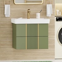 Тумба с раковиной Brevita Vega 70 подвесная, зеленая, золото