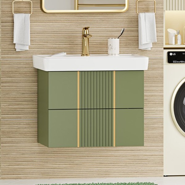 Тумба с раковиной Brevita Vega 70 подвесная, зеленая, золото