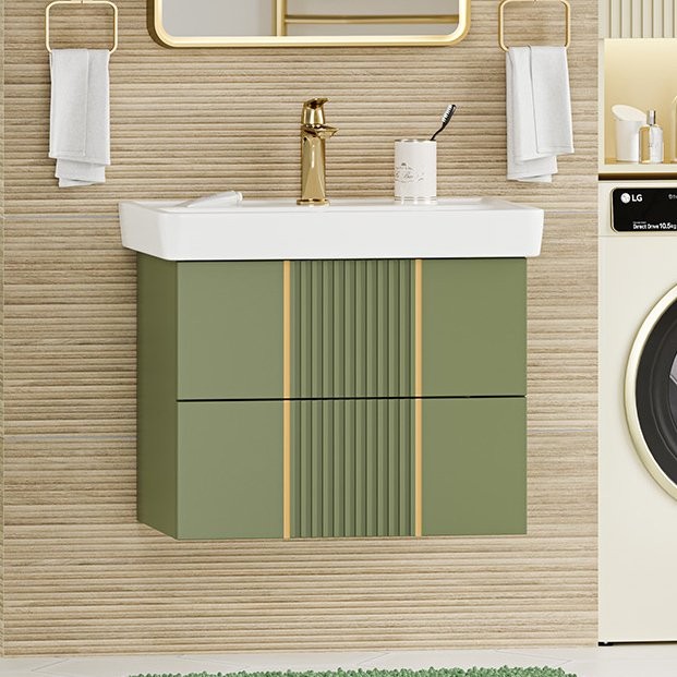 Тумба с раковиной Brevita Vega 70 подвесная, зеленая, золото