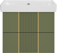 Тумба с раковиной Brevita Vega 70 подвесная, зеленая, золото