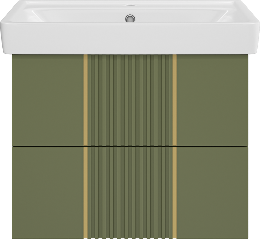 Тумба с раковиной Brevita Vega 70 подвесная, зеленая, золото