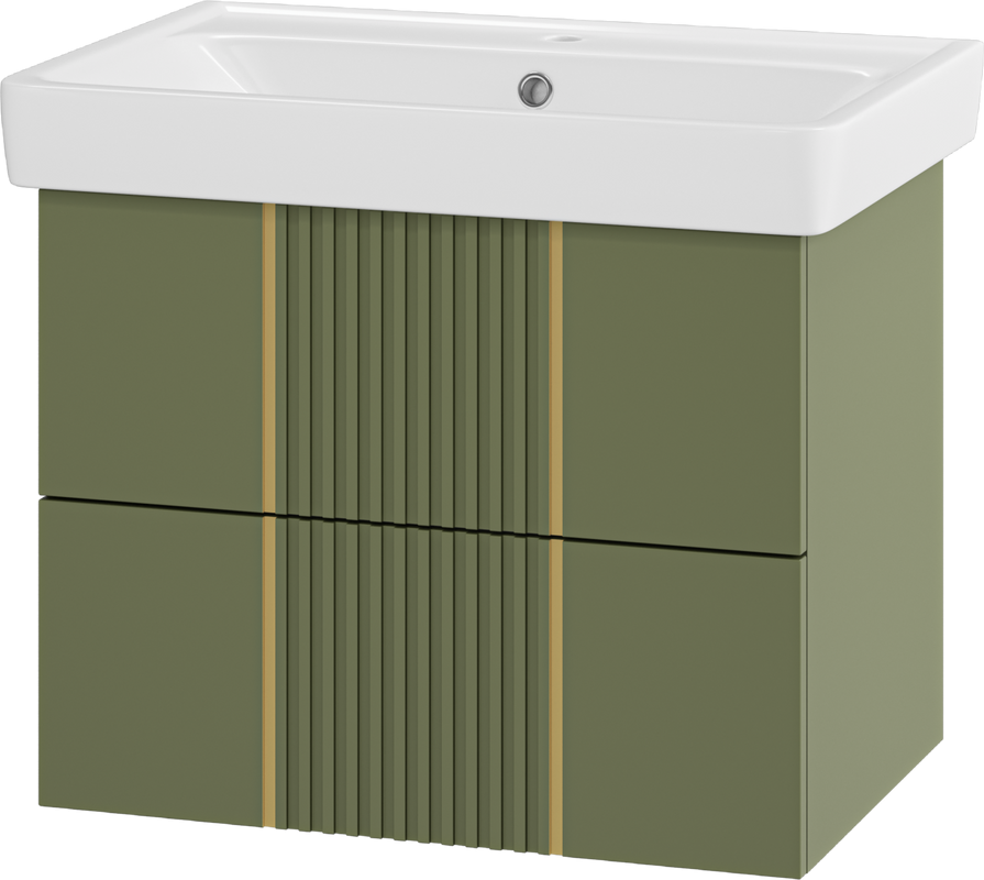 Тумба с раковиной Brevita Vega 70 подвесная, зеленая, золото