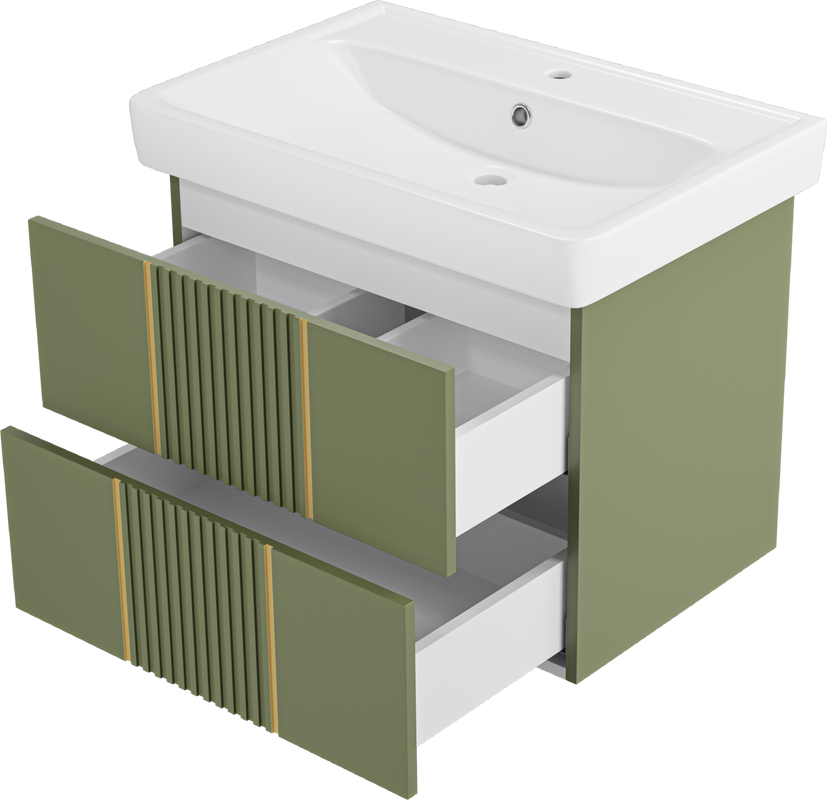 Тумба с раковиной Brevita Vega 70 подвесная, зеленая, золото