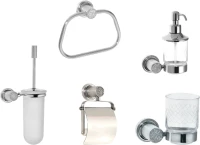 Набор Дозатор Boheme Royal Cristal Chrome подвесной + Стакан Chrome подвесной + Полотенцедержатель Chrome + Ершик Royal Cristal Chrome подвесной + Держатель Chrome с крышкой