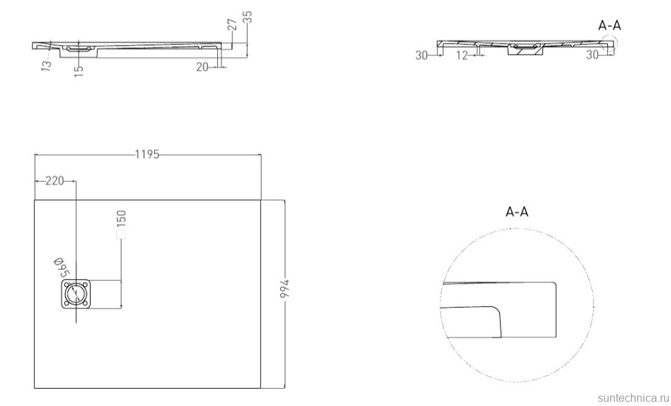 Поддон для душа Salini Oasi 120x100 см, S-Stone, матовый