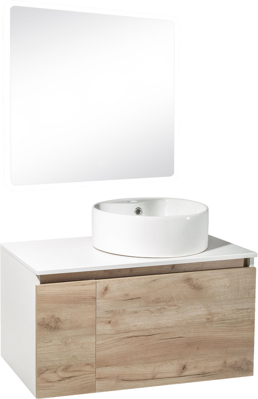 Мебель для ванной комнаты Runo Бари 80 крафтовый дуб, раковина Sole 40