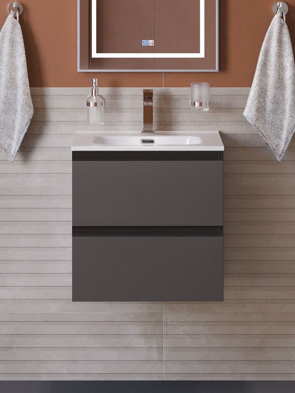 Тумба с раковиной BelBagno Kraft 39 50 подвесная, матовая темно-серая, раковина bb500/390etl