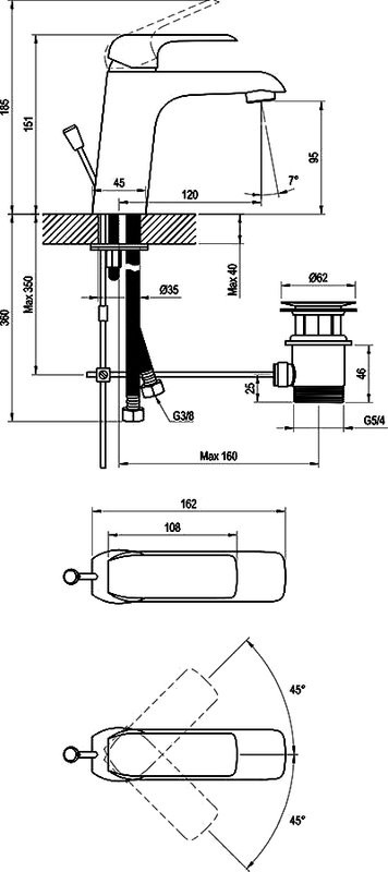 Смеситель для раковины Ravak Flat X070117 нержавеющая сталь