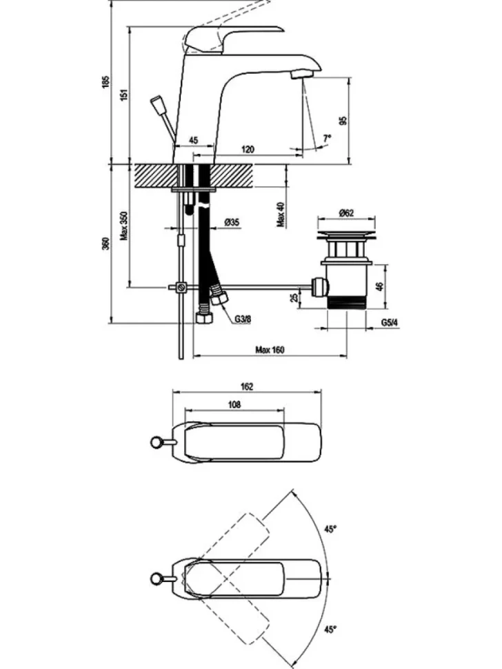 Смеситель для раковины Ravak Flat X070117 нержавеющая сталь