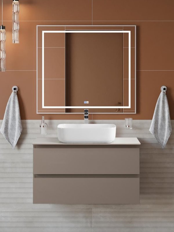 Мебель для ванной комнаты BelBagno Kraft 80 подвесная, матовая бежевая, столешница kep-80-bo, раковина BB1304