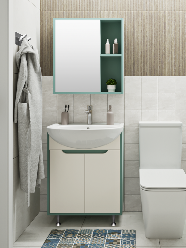 Мебель для ванной комнаты Runo Эконова 50 напольная, бирюзово-белая