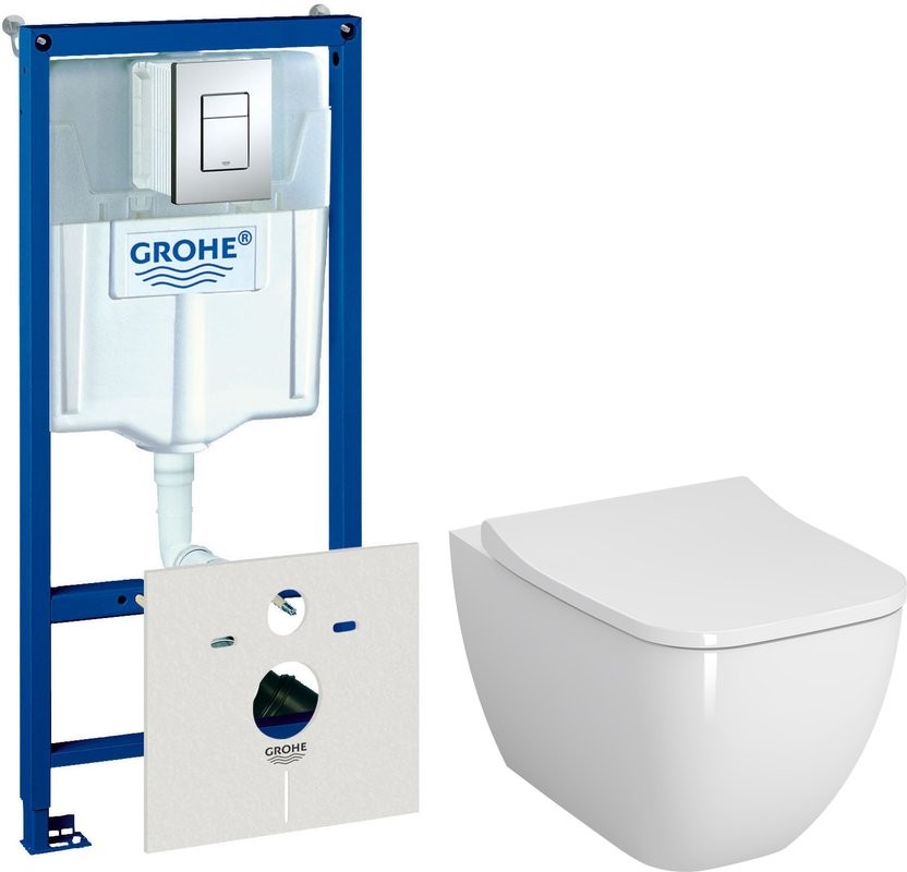 Комплект Унитаз подвесной VitrA Shift 7742B003-0075 белый глянцевый + Крышка Integra Square 191-003-009 с микролифтом + Инсталляция Grohe Rapid SL 38775001H 4 в 1 с кнопкой смыва и шумоизоляцией