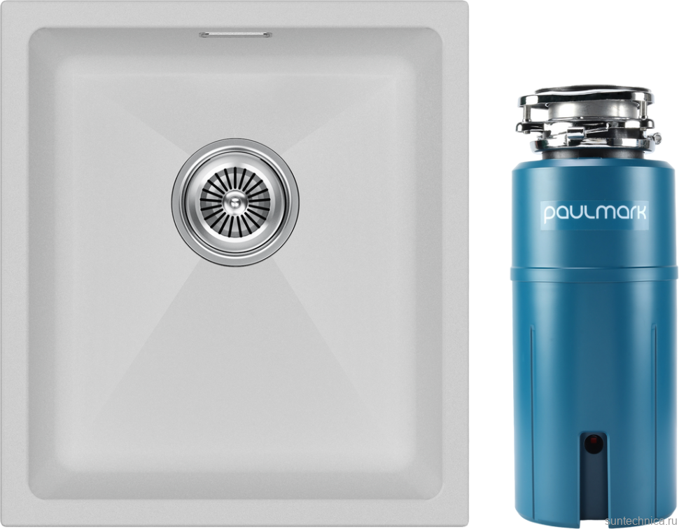 Комплект Мойка Paulmark Lumi LU41-WH белая + Измельчитель Intenso
