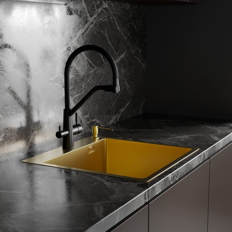 Мойка кухонная РМС MR-5050G c корзиной и дозатором, золото